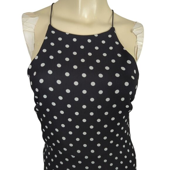 LuLu's Black‎ White Polka Dot Sleeveless Midi Dress Layered Ruffle high low sz S - Picture 10 of 16